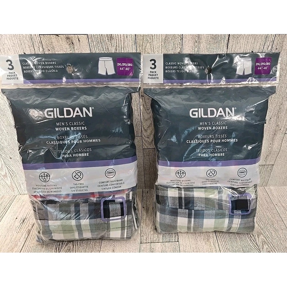 Gildan Boxer Shorts Underwear 2X 44-46 Men Plaid Classic Woven 3pk Lot of 2 NEW